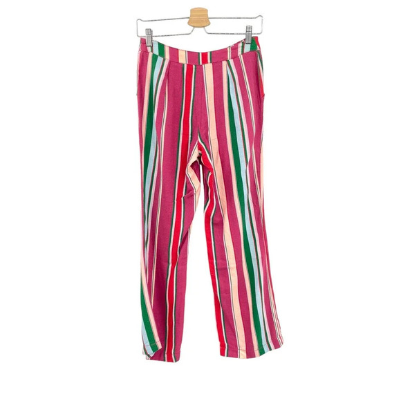 Free People La Paz Stripe Cotton Blend Ankle Pants Berry Combo Size 0 - Picture 7 of 11